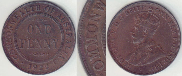1922 Australia Penny (die crack) A001254